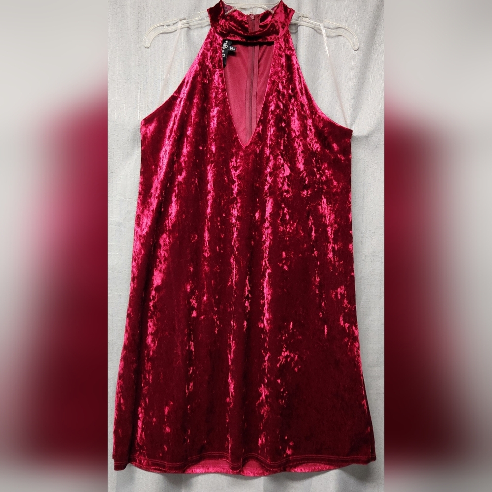 WHYTE EYELASH Velvet Cherry Red Sleeveless Cocktail Mini Dress -Women's Jr Large